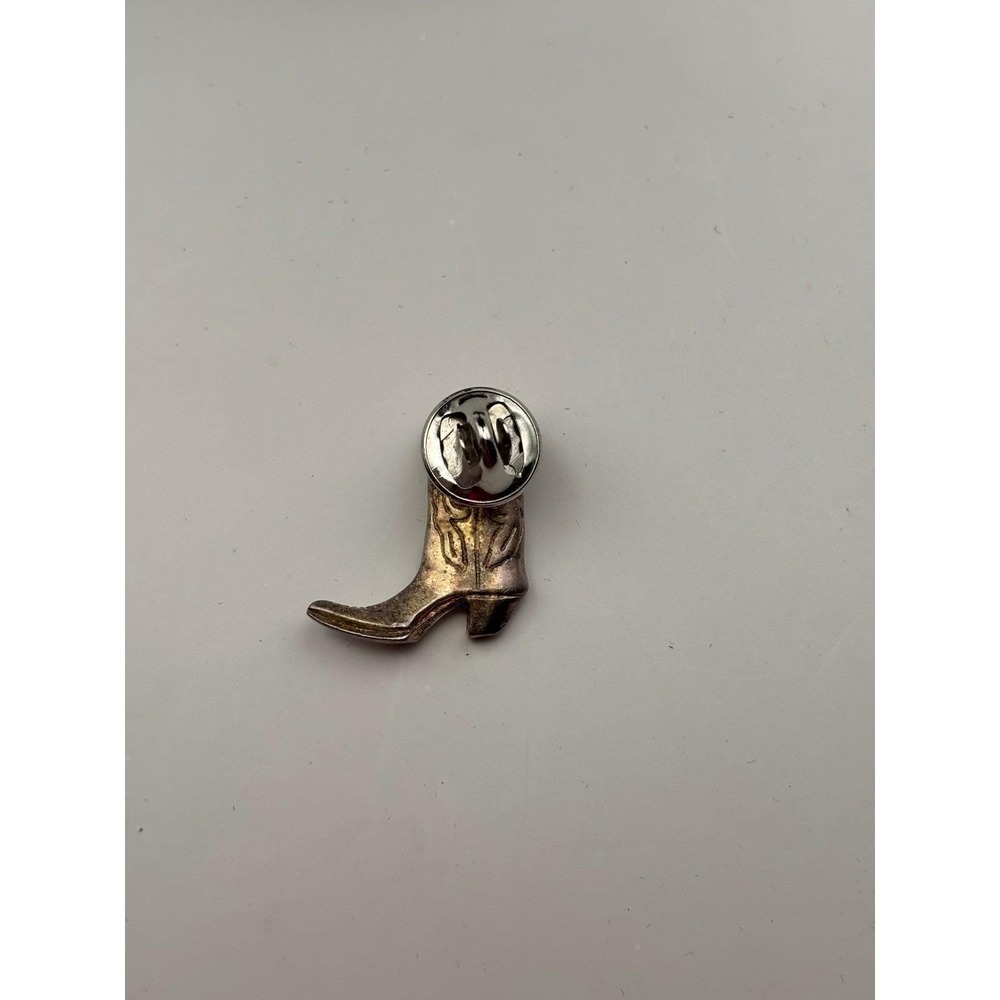 VTG Boot Silver Tone Hat/Lapel Cowboy Western Boot Pin - Picture 3 of 3